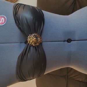 Victoria's Secret bandea/strapless black bikini top with gold lion's head detail